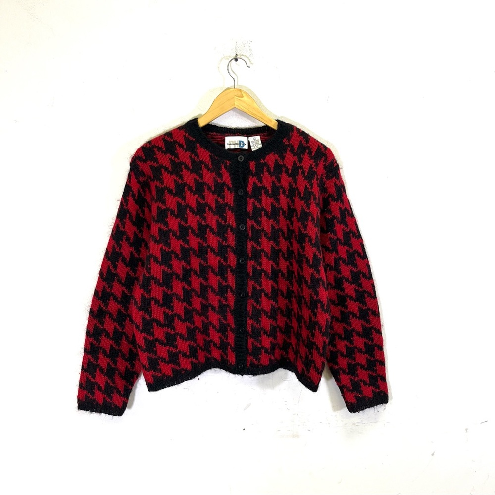 vintage 80s paul harris design plaid mohair cardigan size Large